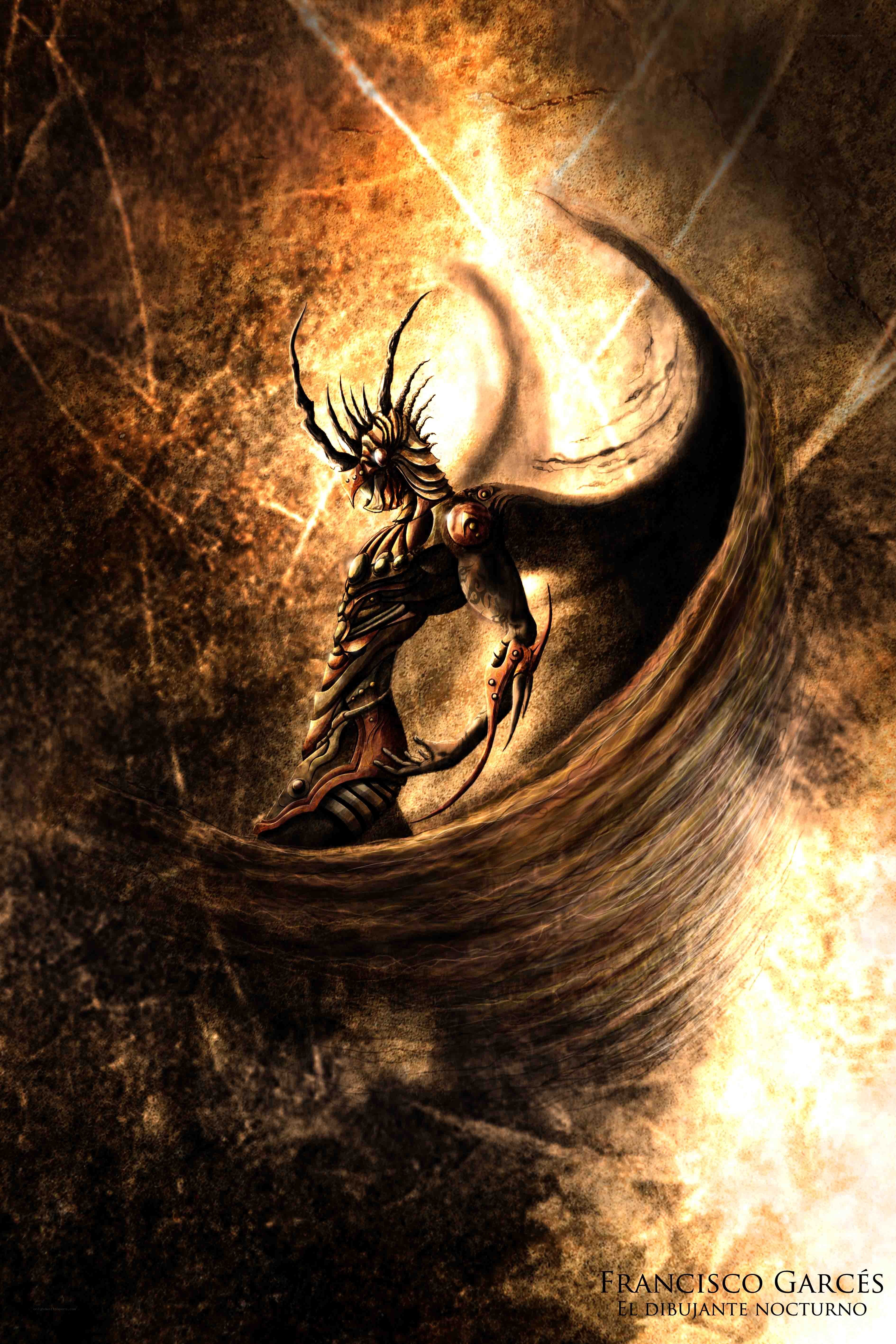 dark fantasy warrior in vortex
