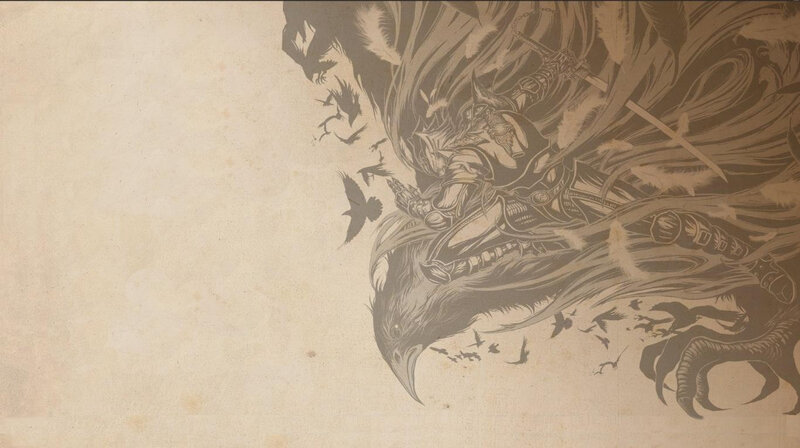 dark fantasy warrior with crows
