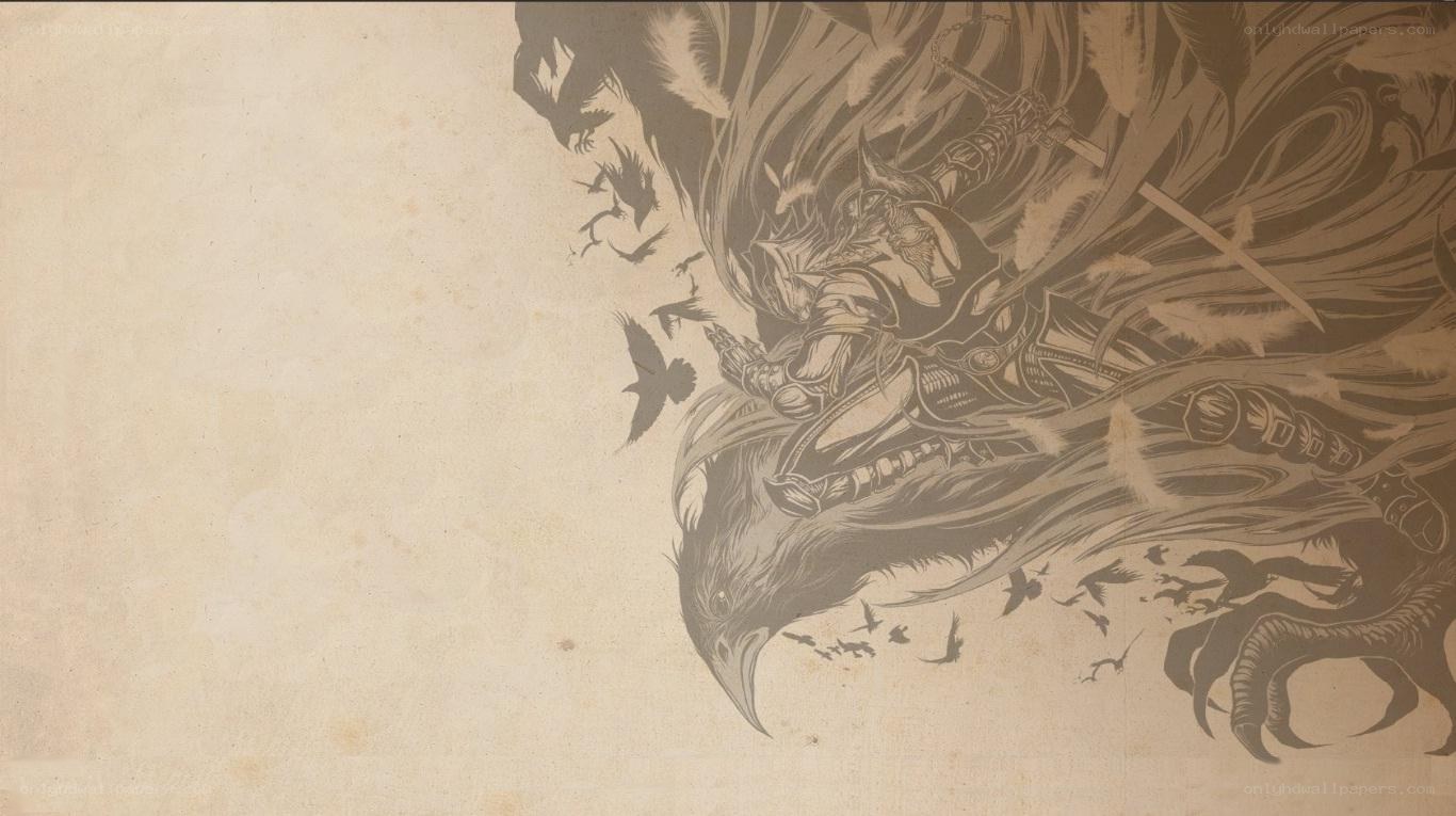 dark fantasy warrior with crows