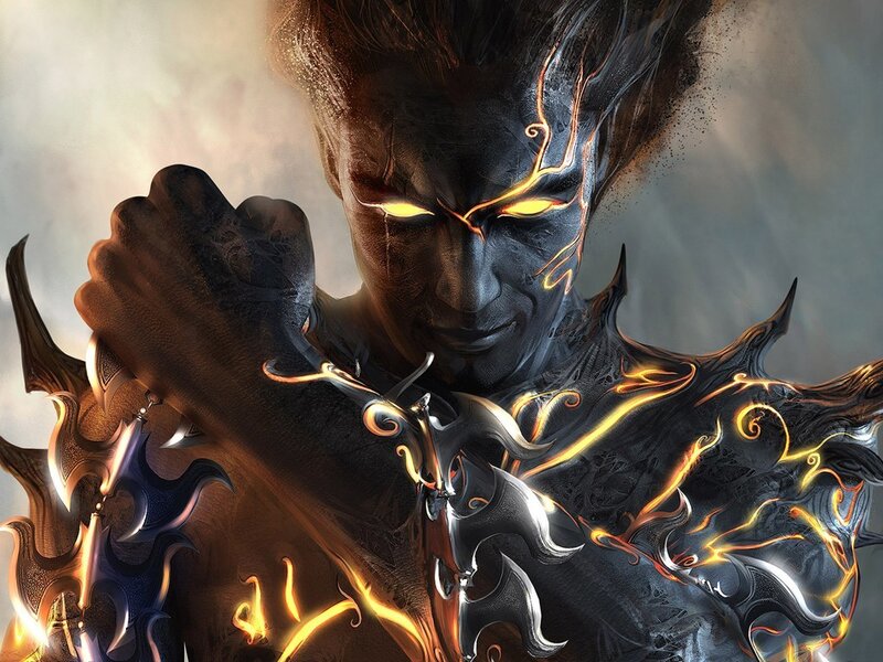 dark fantasy warrior with glowing eyes