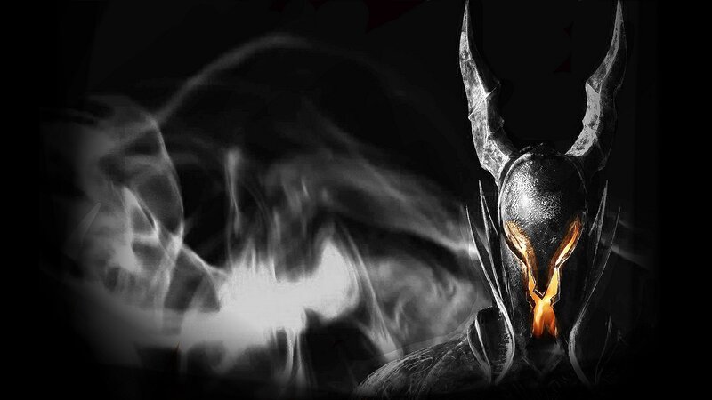 dark fantasy warrior with glowing eyes