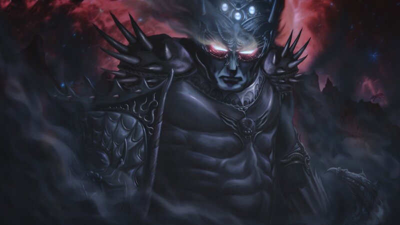 dark fantasy warrior with glowing eyes