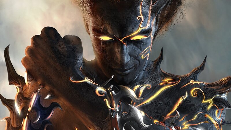 dark fantasy warrior with glowing eyes