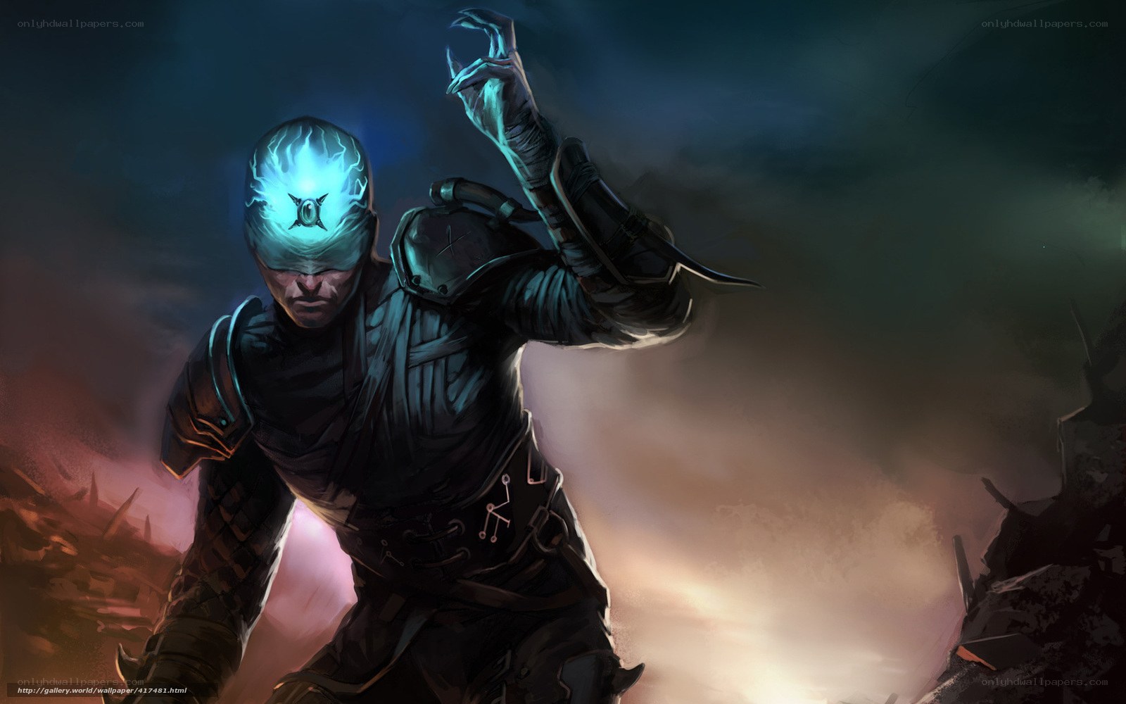 dark fantasy warrior with glowing head