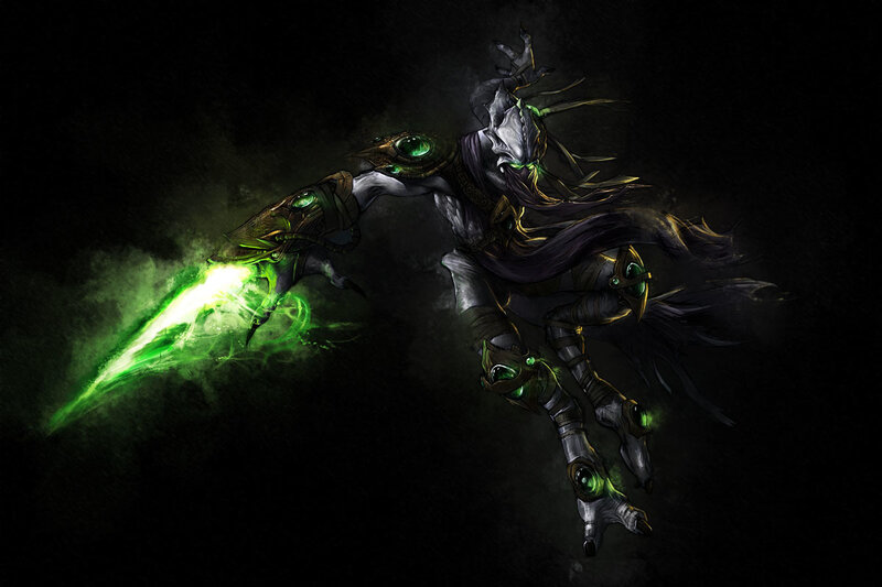 dark fantasy warrior with green energy