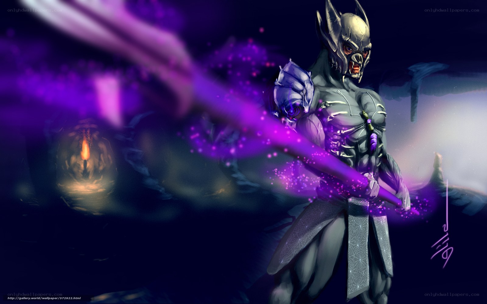 dark fantasy warrior with purple energy