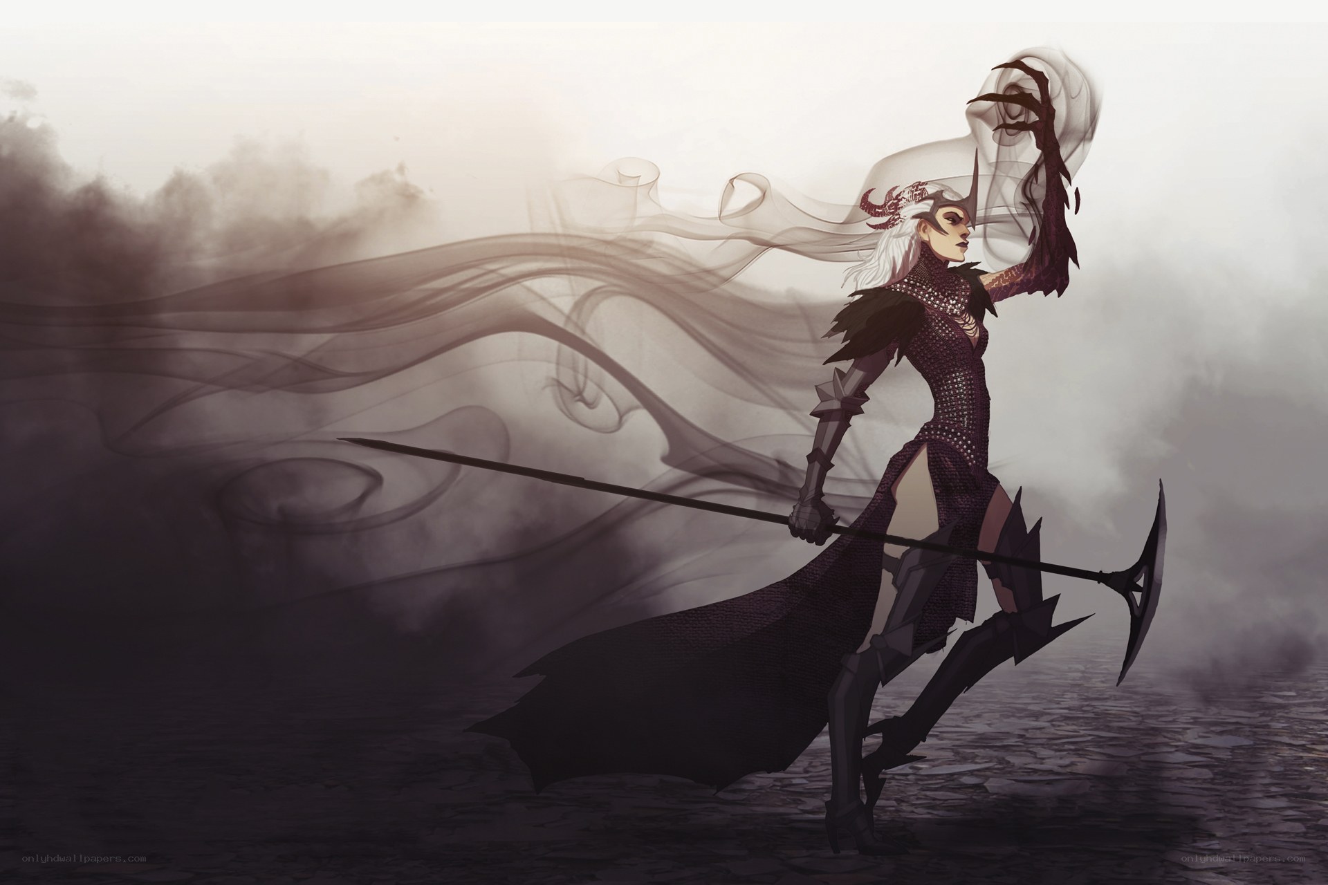 dark fantasy warrior with staff