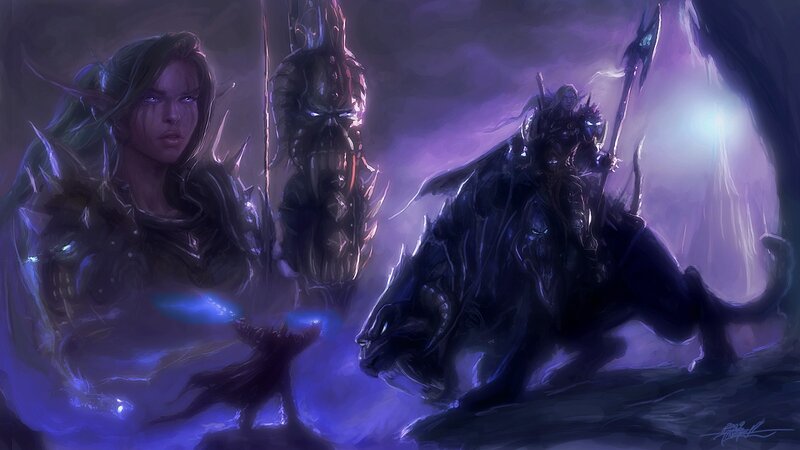 Dark fantasy warriors in a cave