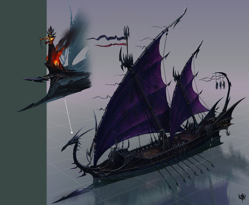 dark fantasy warship concept