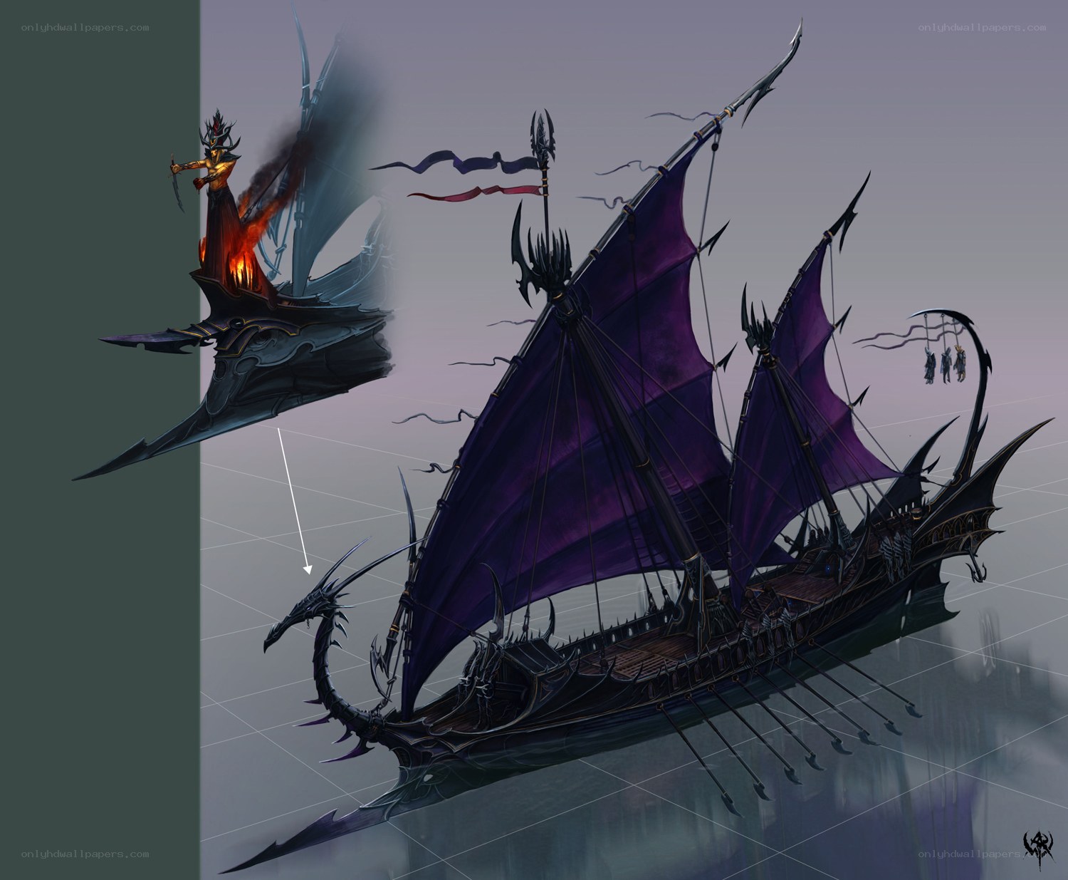 dark fantasy warship concept
