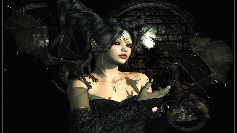 dark fantasy witch with dragons