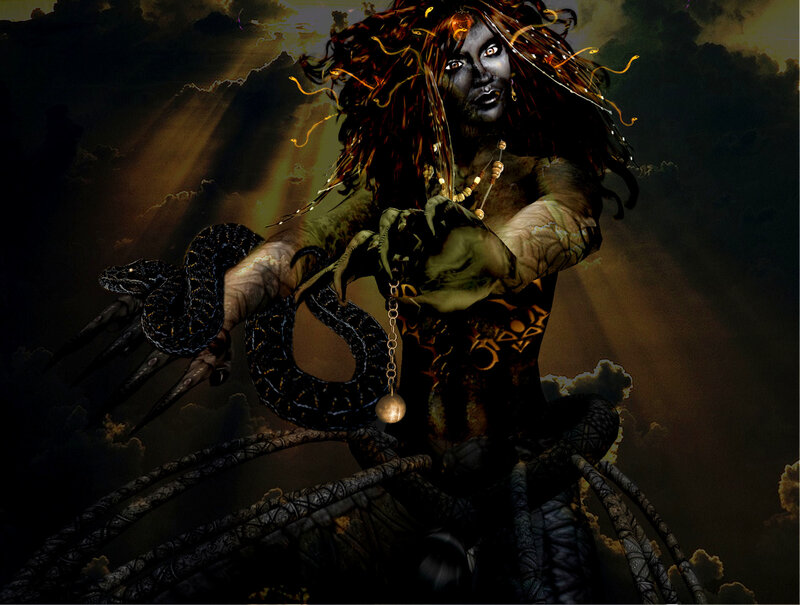 dark fantasy witch with snake