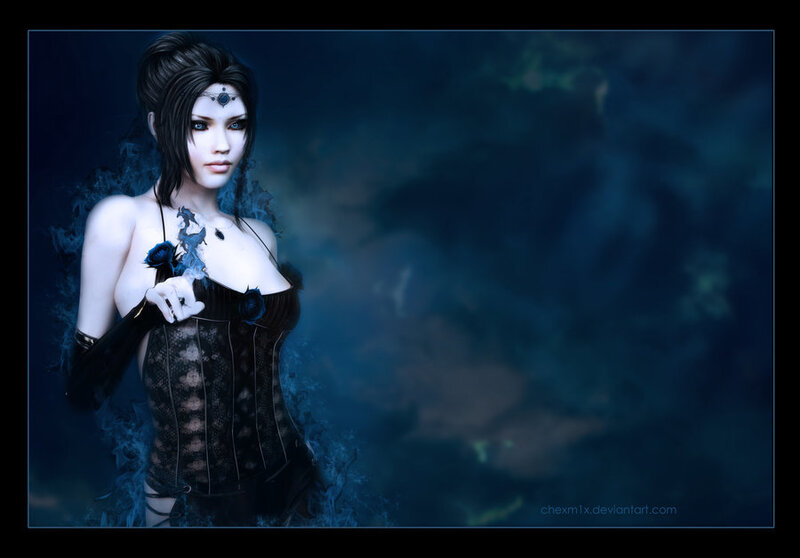 dark fantasy woman with blue smoke