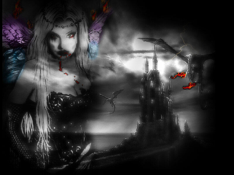 dark fantasy woman with castle