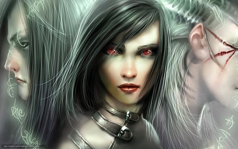 dark fantasy woman with red eyes