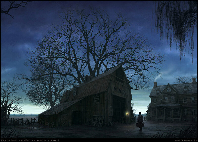 Dark farm at night