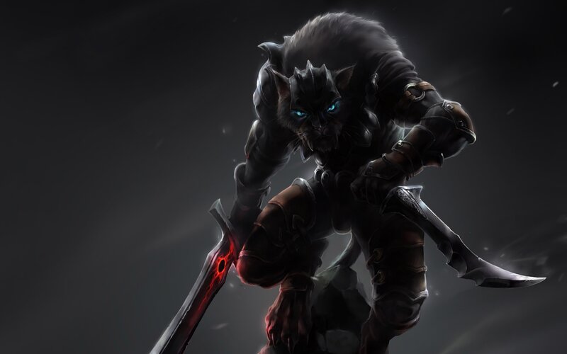 dark feline warrior with glowing sword