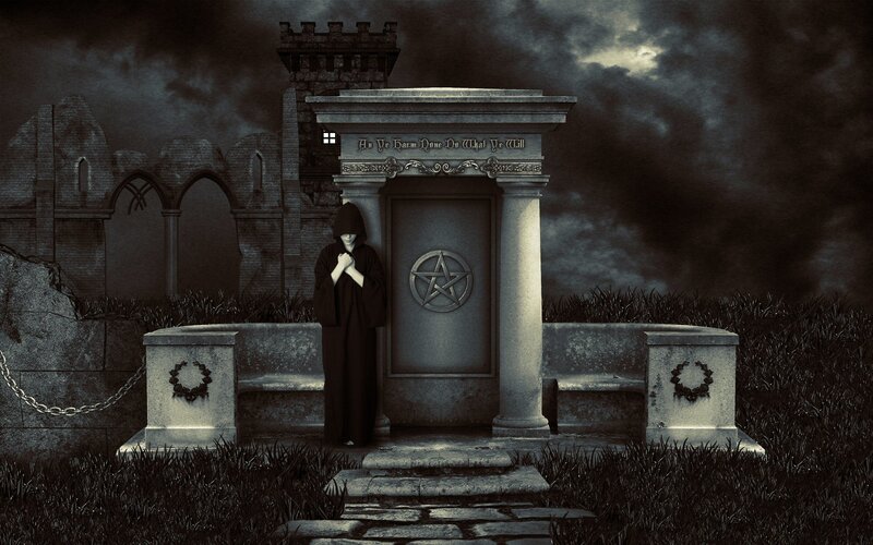 Dark figure at a tomb