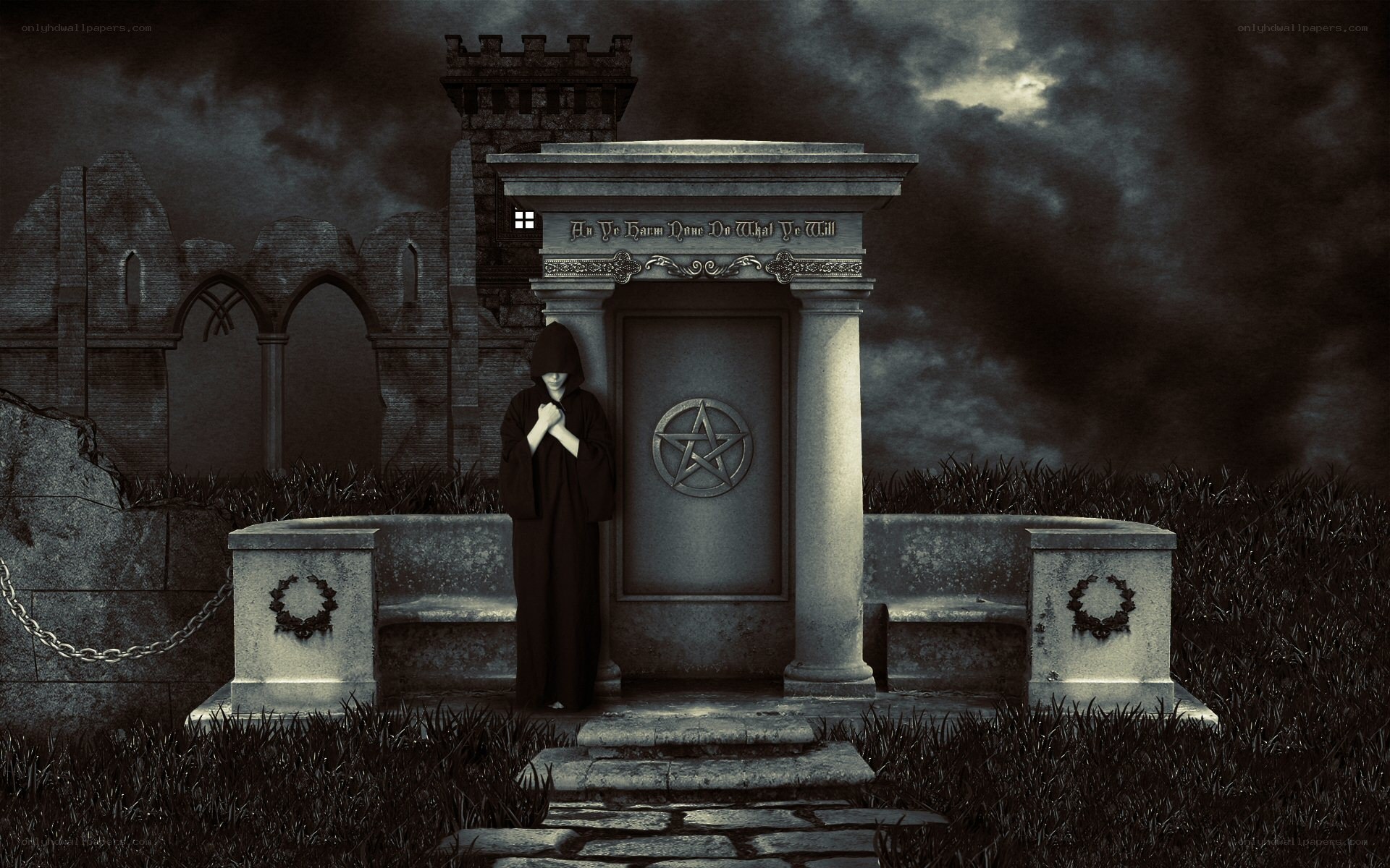 Dark figure at a tomb
