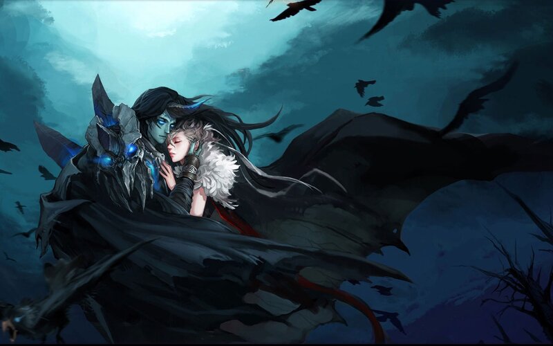 Dark figure cradles a woman