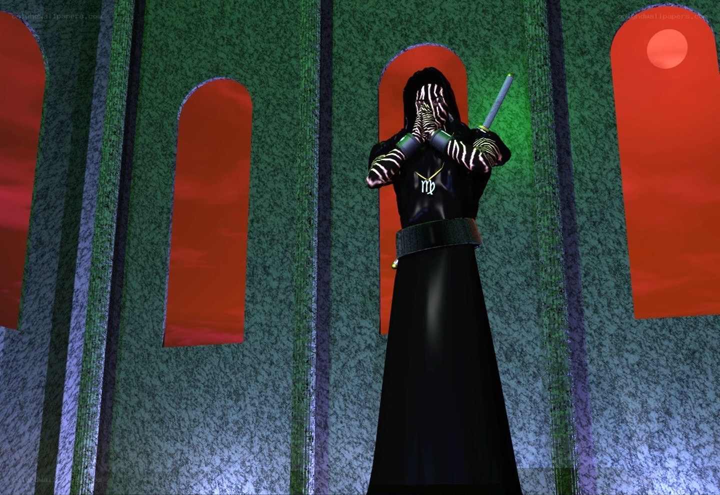 dark figure in a gothic hall