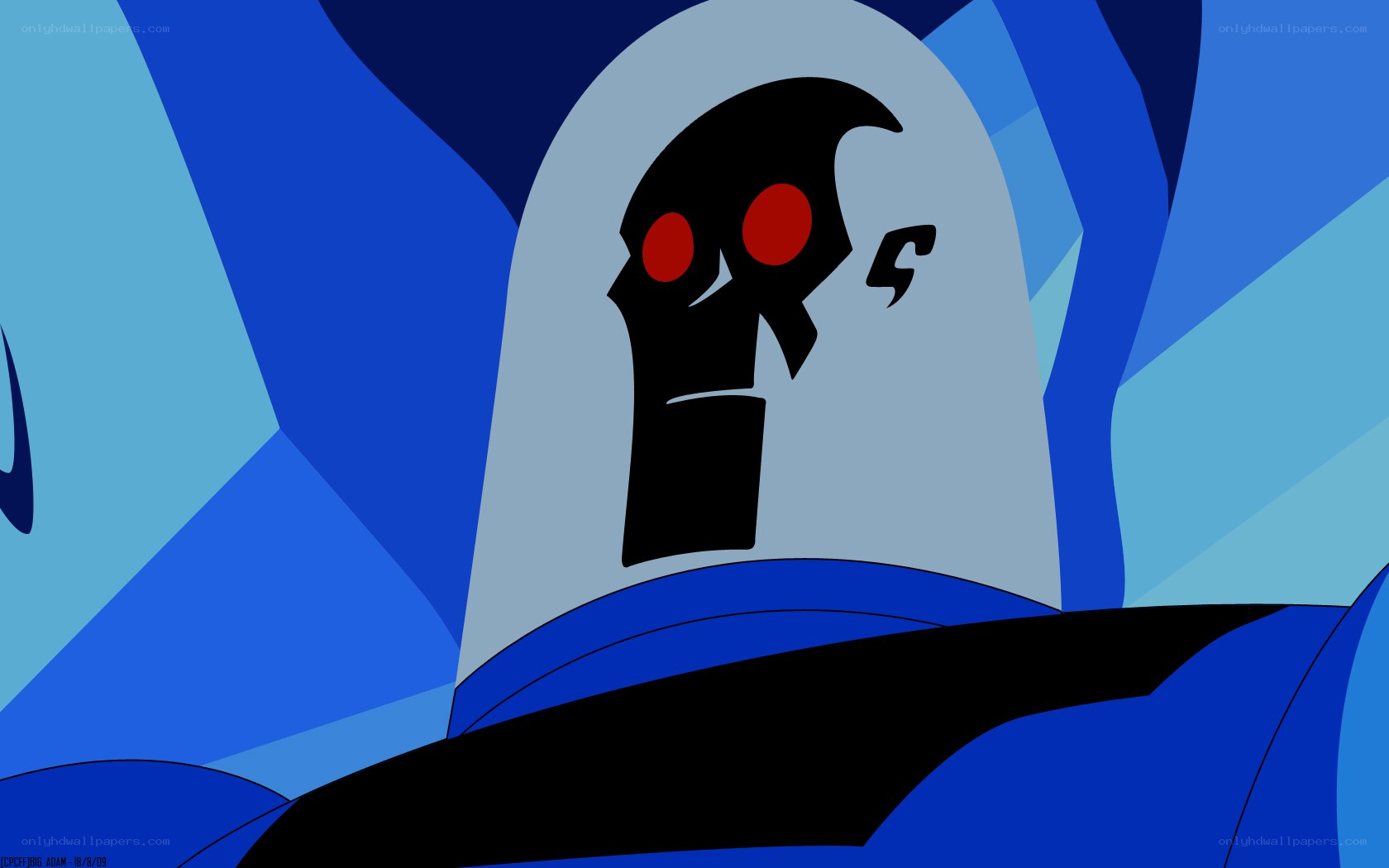 Dark figure in blue armor