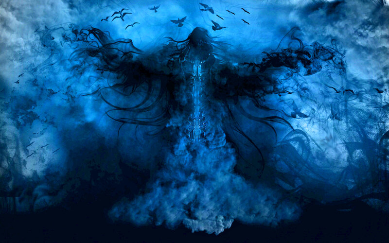 Dark Figure in Blue Mist