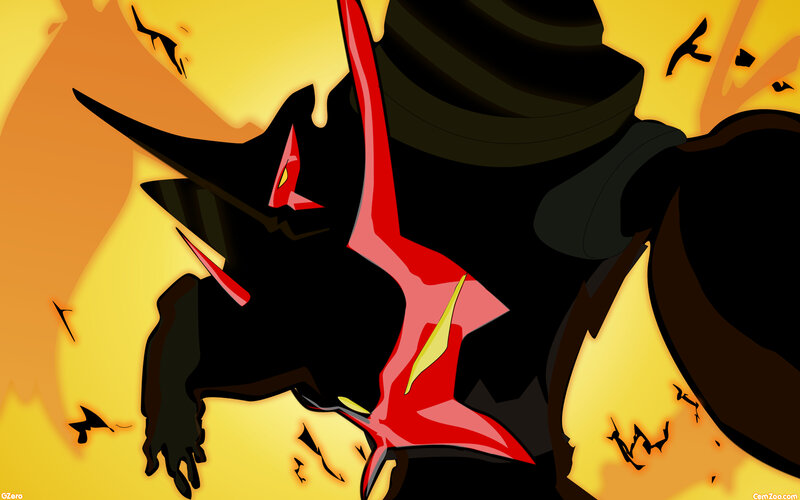 dark figure in fiery background