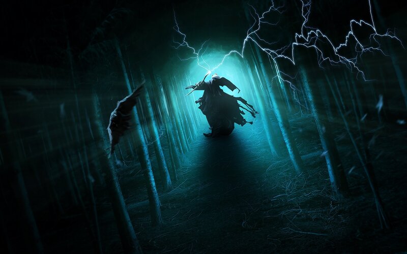 Dark Figure in Forest — Blue