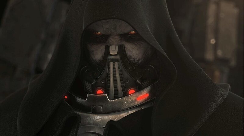 dark figure in hooded armor