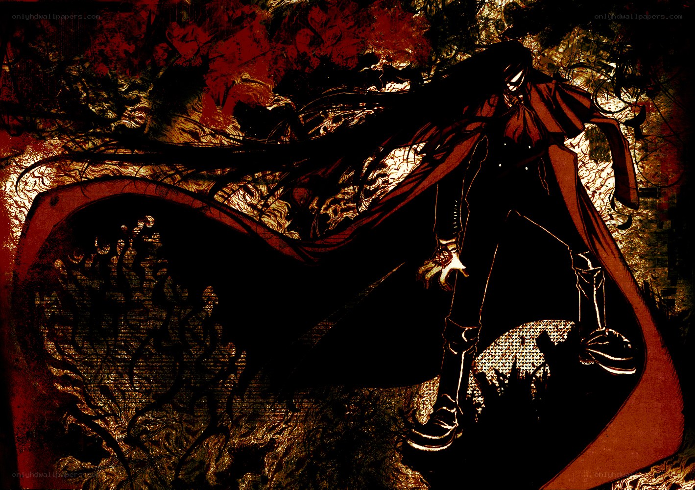dark figure in red cloak
