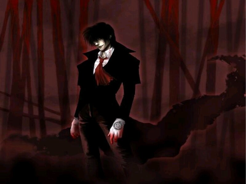 dark figure in red forest