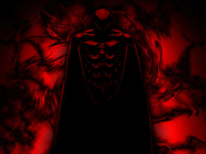 dark figure in red mist
