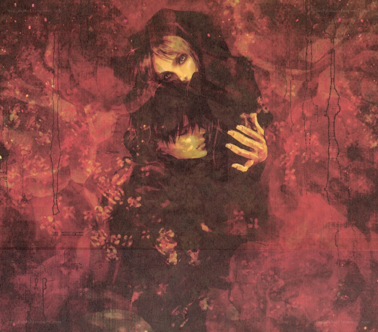 dark figure in red mist
