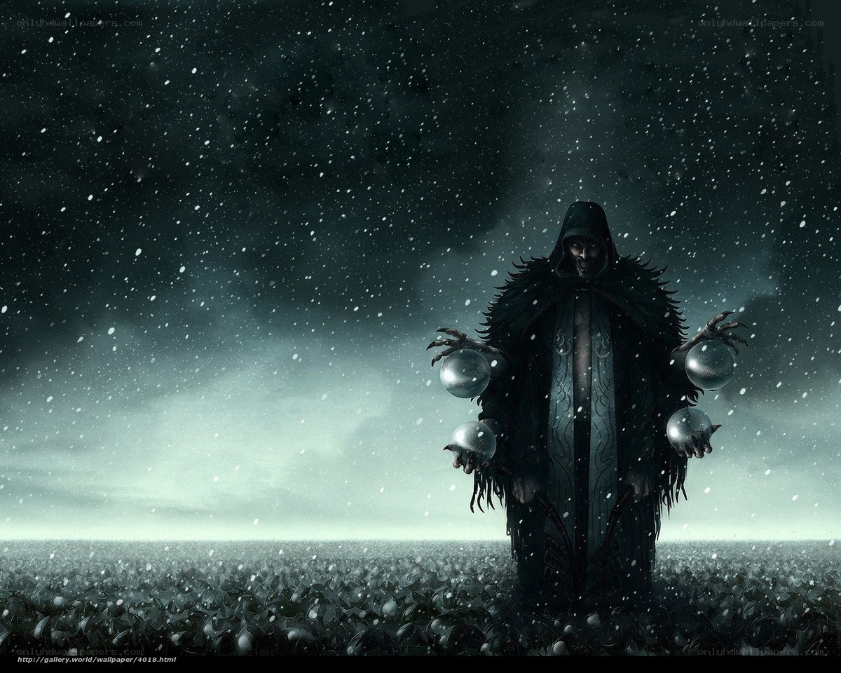 Dark figure in snowy field