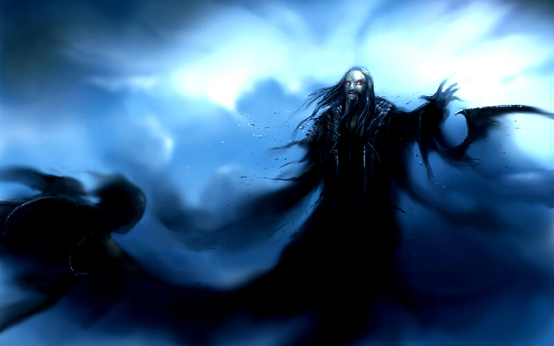 dark figure in stormy sky