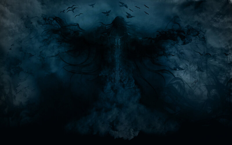 Dark Figure with Birds — Blue