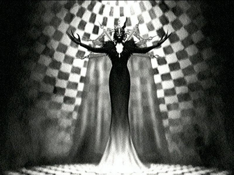 dark figure with checkered background