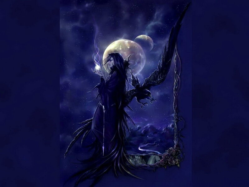 Dark Figure with Crow — Purple