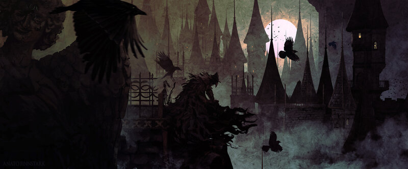 Dark Figure with Crows — Black