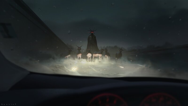 Dark Figure with Deer