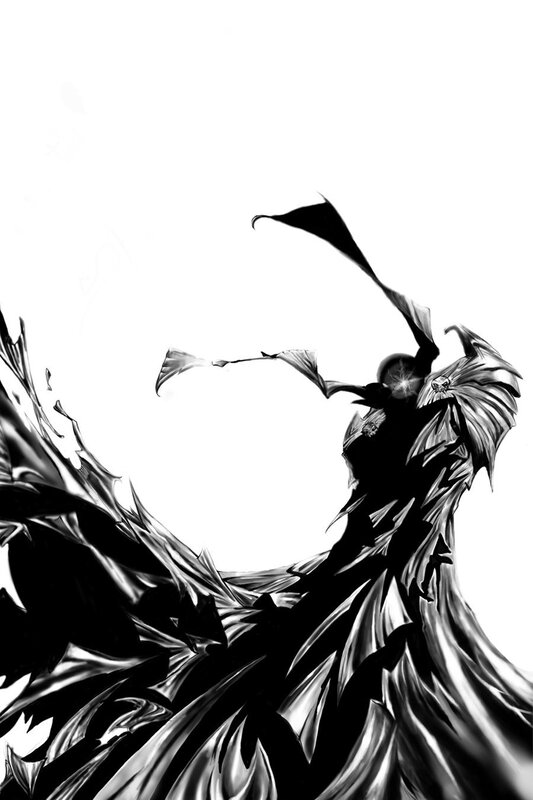 dark figure with flowing cape