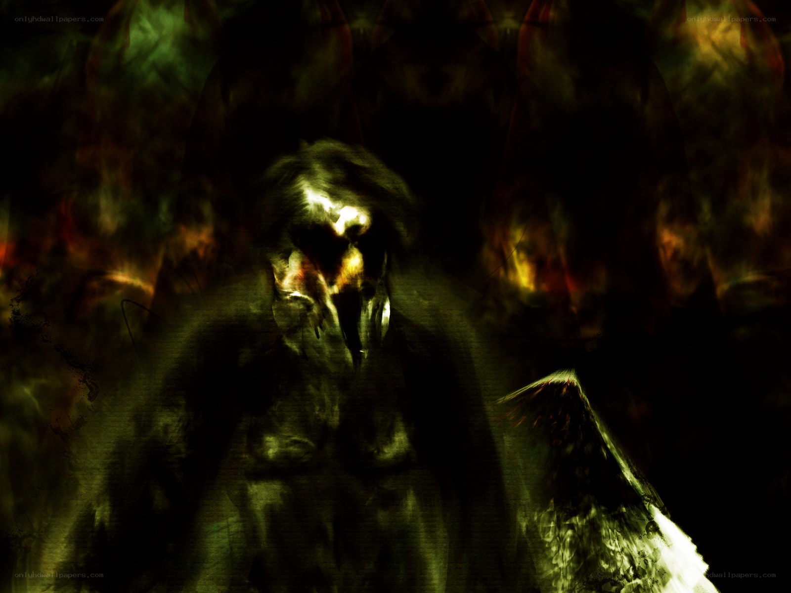 dark figure with glowing eyes