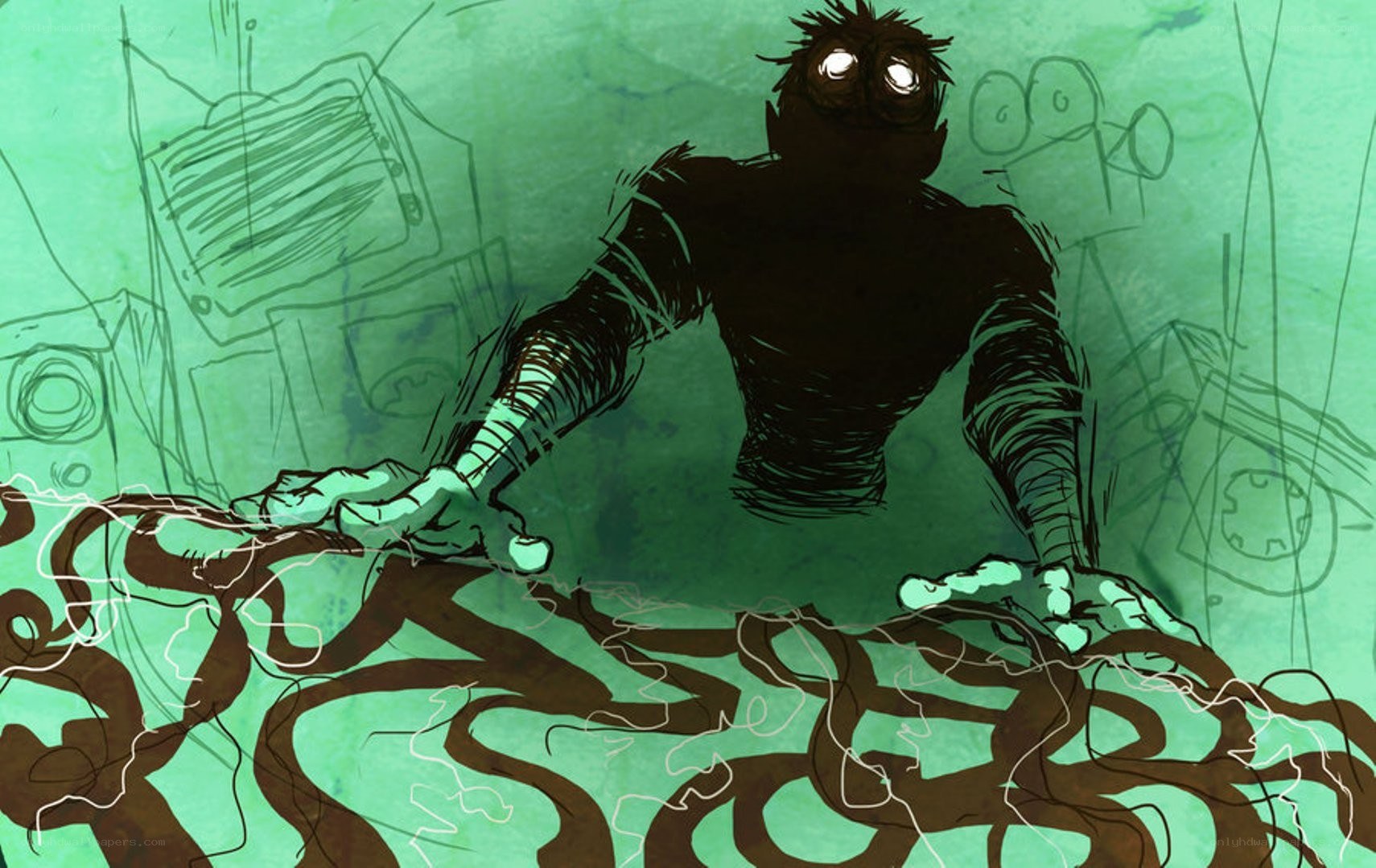 dark figure with glowing eyes