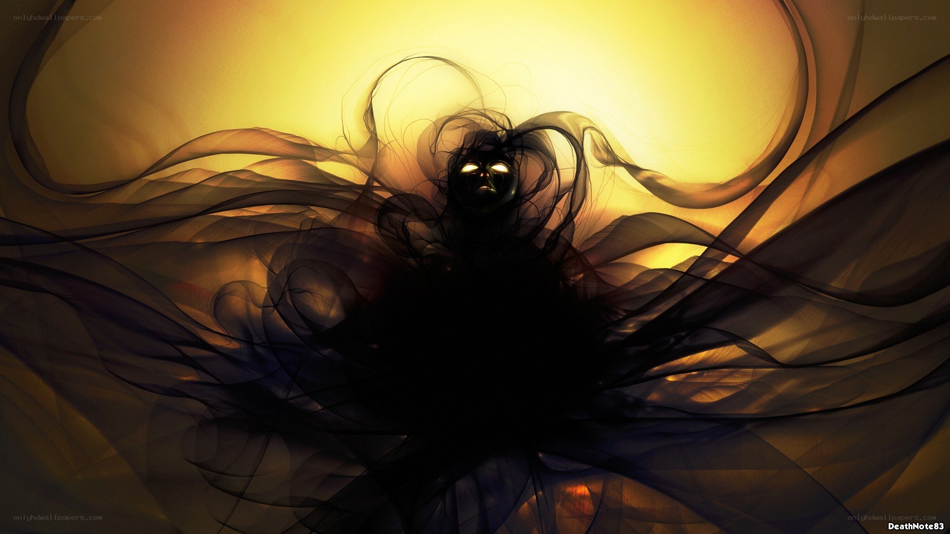 dark figure with glowing eyes