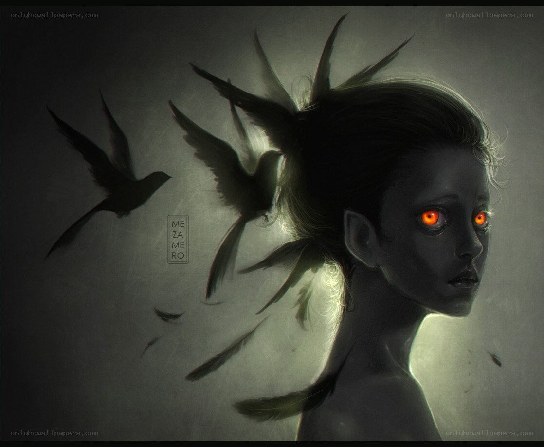 dark figure with glowing eyes