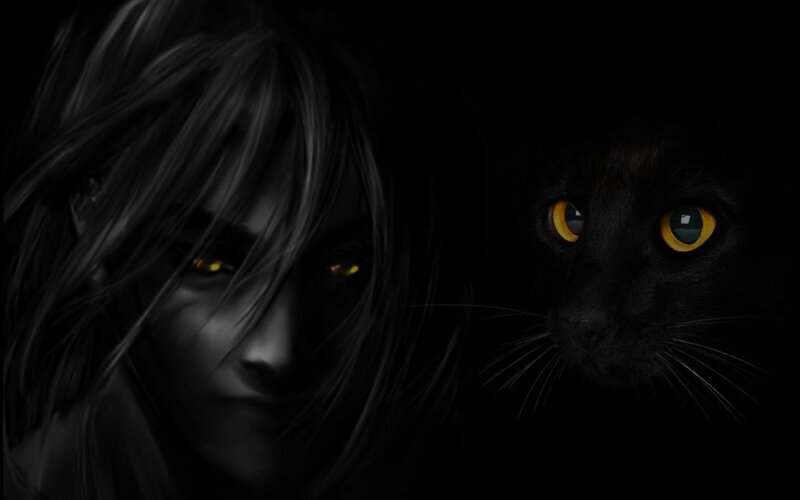 dark figure with glowing eyes