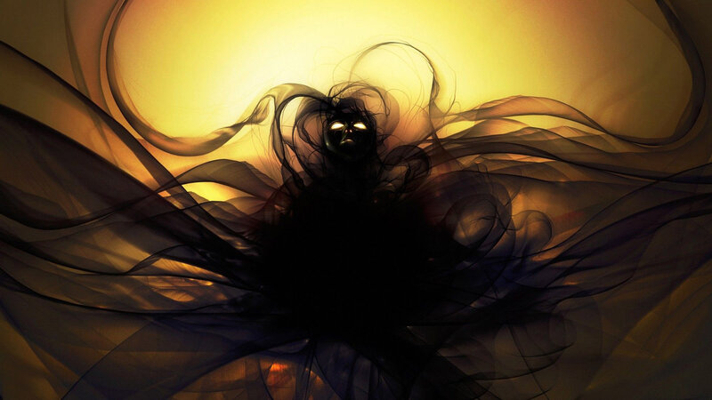 Dark Figure with Glowing Eyes — Black, Dramatic, Digital Art, Glowing Eyes