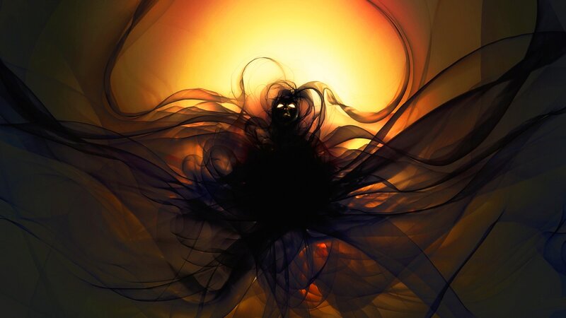 Dark Figure with Glowing Eyes — Black, Dramatic, Digital Art