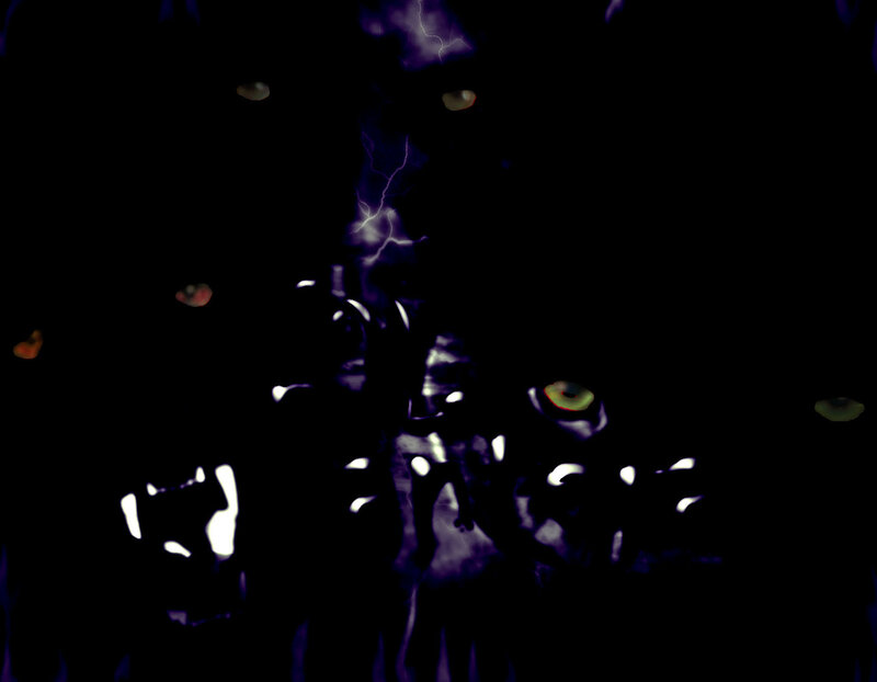 Dark Figure with Glowing Eyes — Black